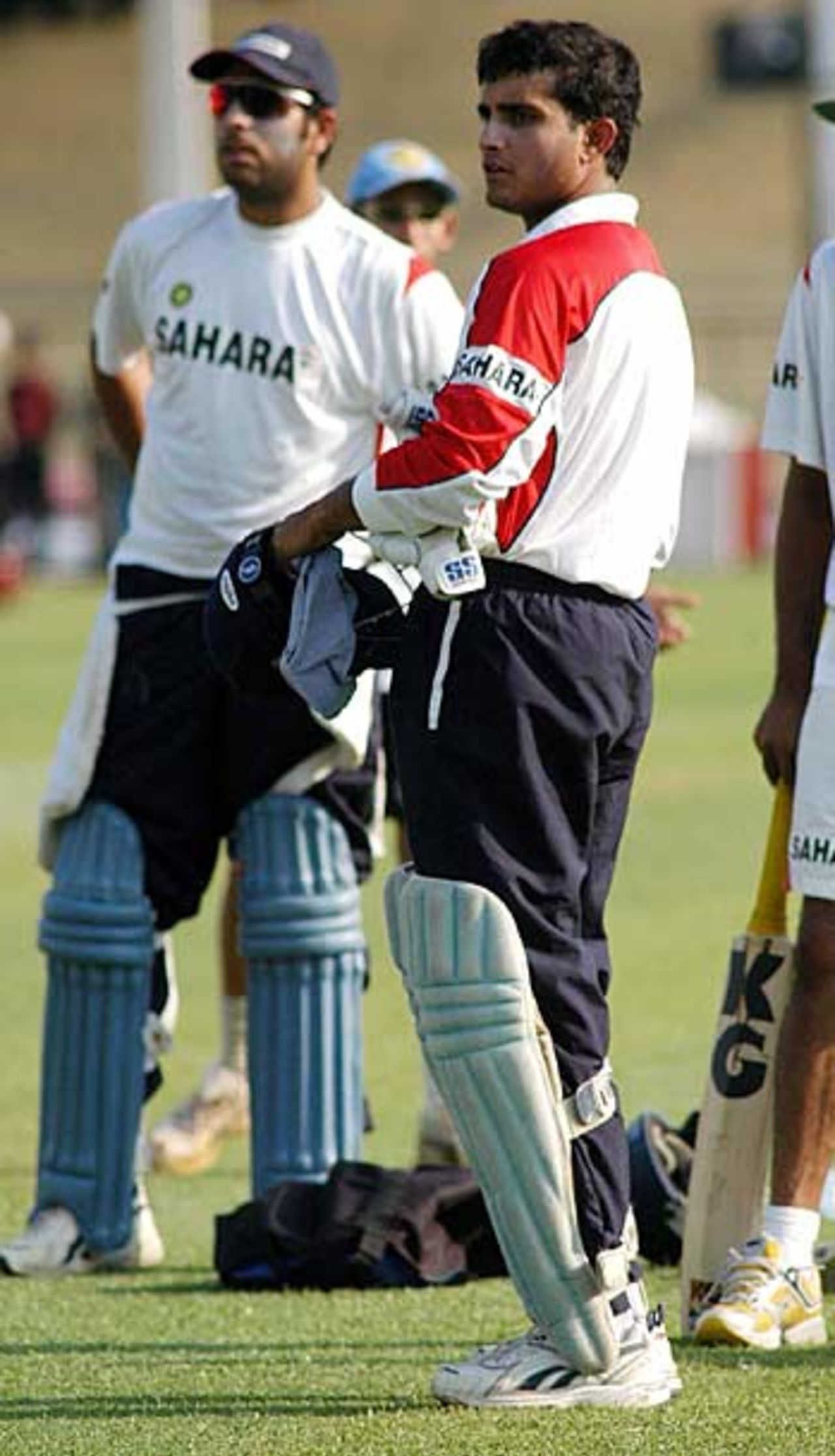 Sourav Ganguly watches during a training session at Jamshedpur, April 7, 2005