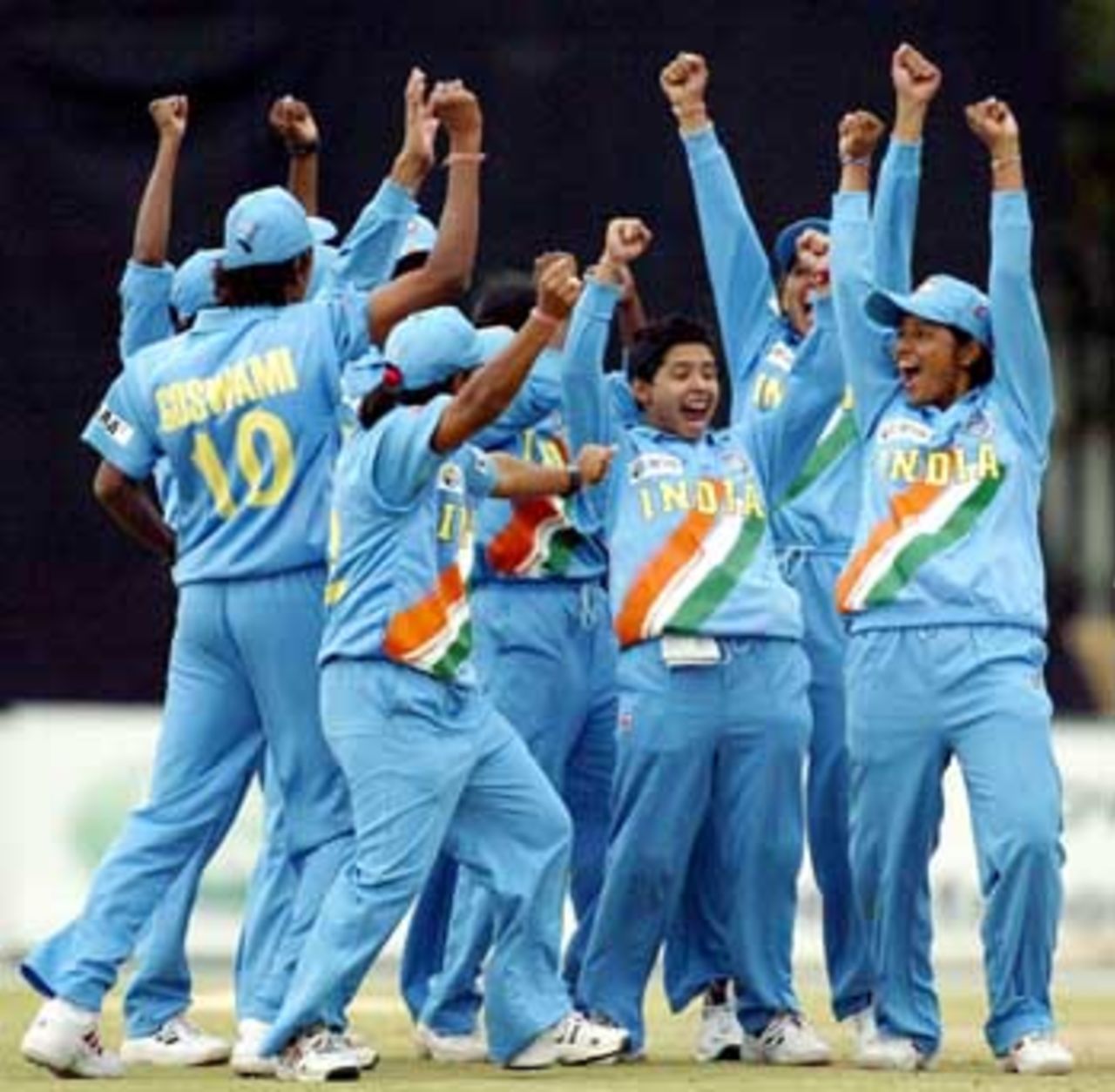 The Indian women's team celebrate on the way to beating New Zealand, India v New Zealand, Potchefstroom, April 7, 2005