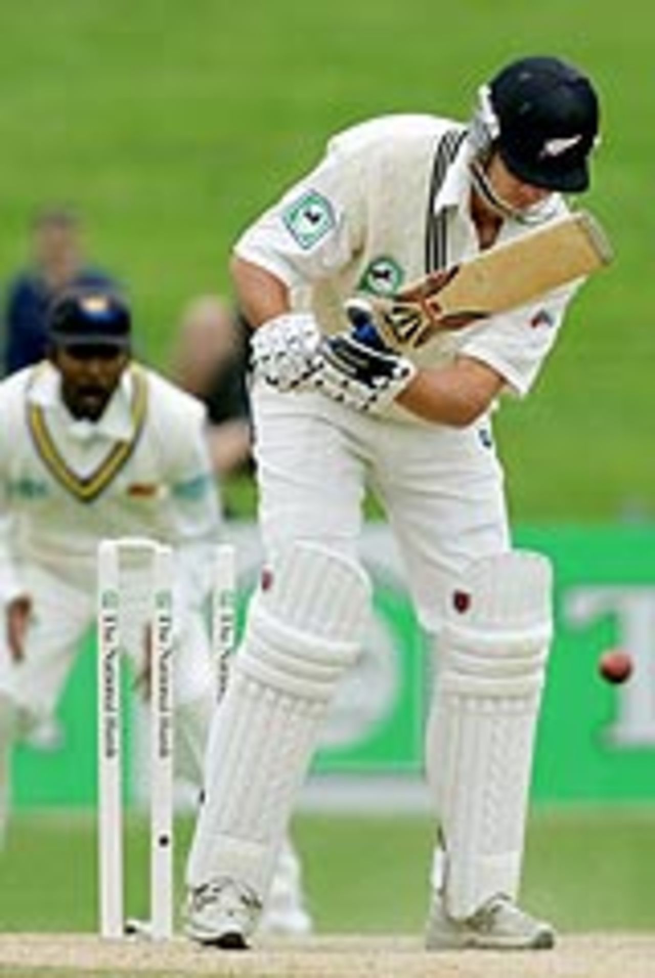 James Franklin is bowled by Lasith Malinga, New Zealand v Sri Lanka, 1st Test, Napier, April 7, 2005