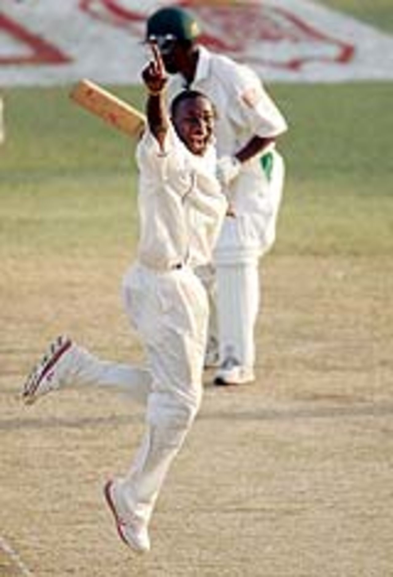 Dwayne Bravo is ecstatic after dismissing Jacques Kallis, West Indies v South Africa, 2nd Test, April 9, 2005