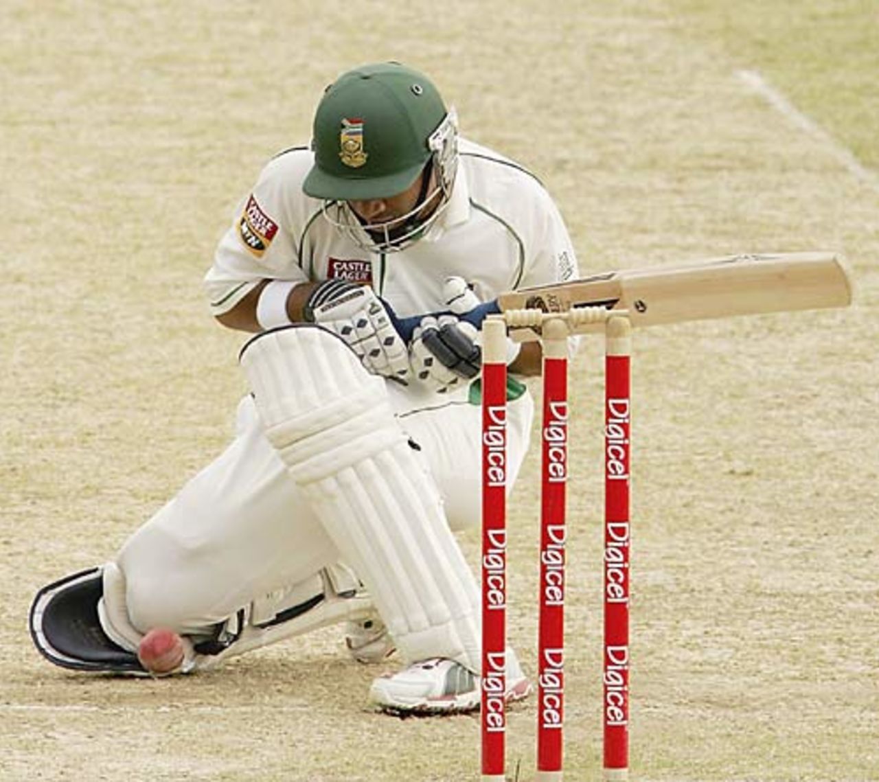 Ashwell Prince ducks into a bouncer from Dwayne Bravo, West Indies v South Africa, 2nd Test, April 10, 2005
