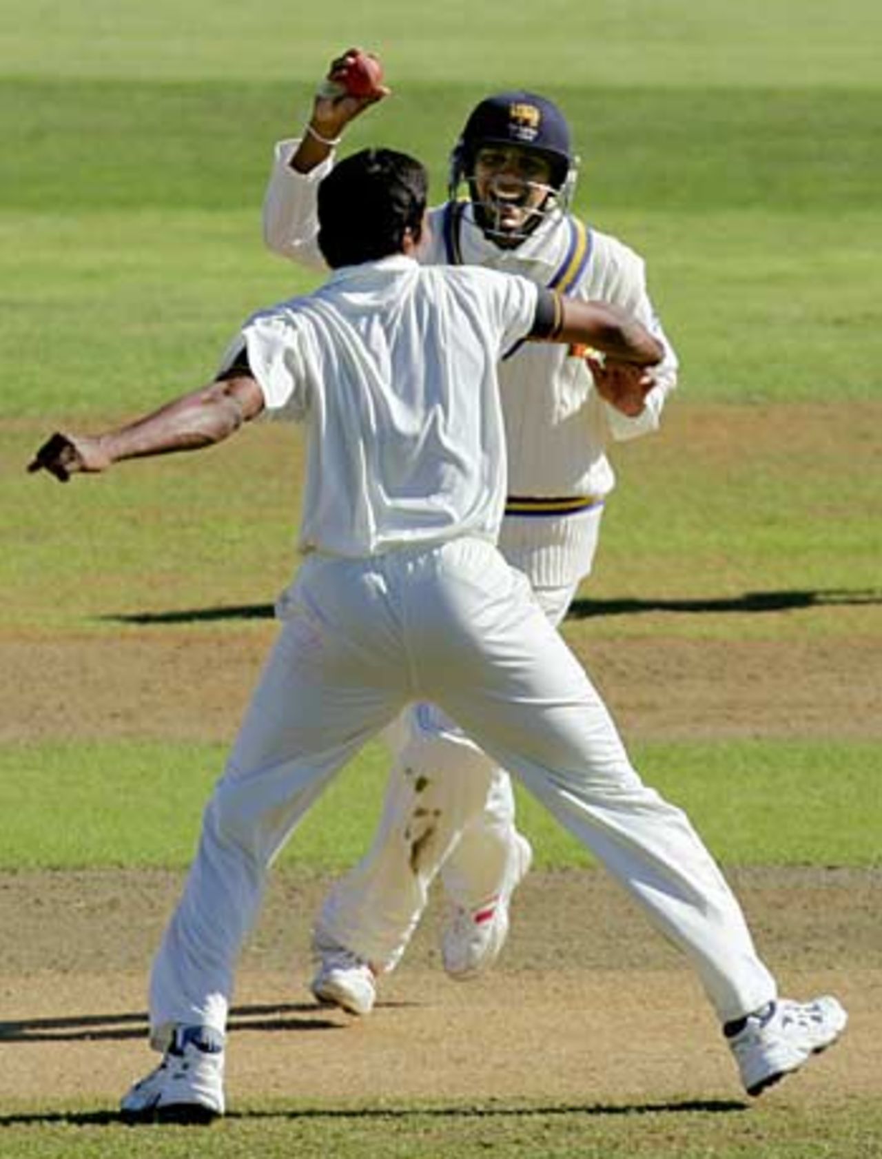 Chaminda Vaas celebrates dismissing Nathan Astle for 0, New Zealand v Sri Lanka, 2nd Test, Wellington, April 12, 2005