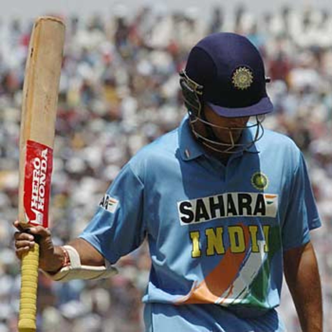 Sourav Ganguly trudges off after being run out, India v Pakistan, 4th ODI, Ahmedabad, April 12, 2005