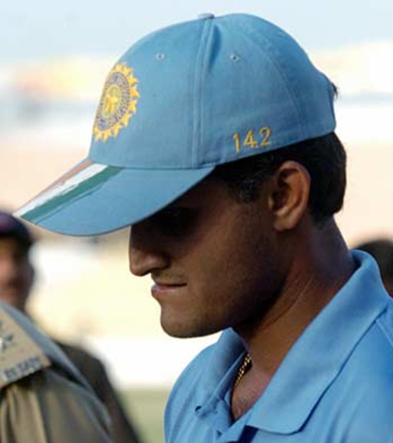 A pensive Sourav Ganguly at the post-match presentations. Minutes later he heard that he had been banned for six matches, India v Pakistan, 4th ODI, Ahmedabad, April 12, 2005