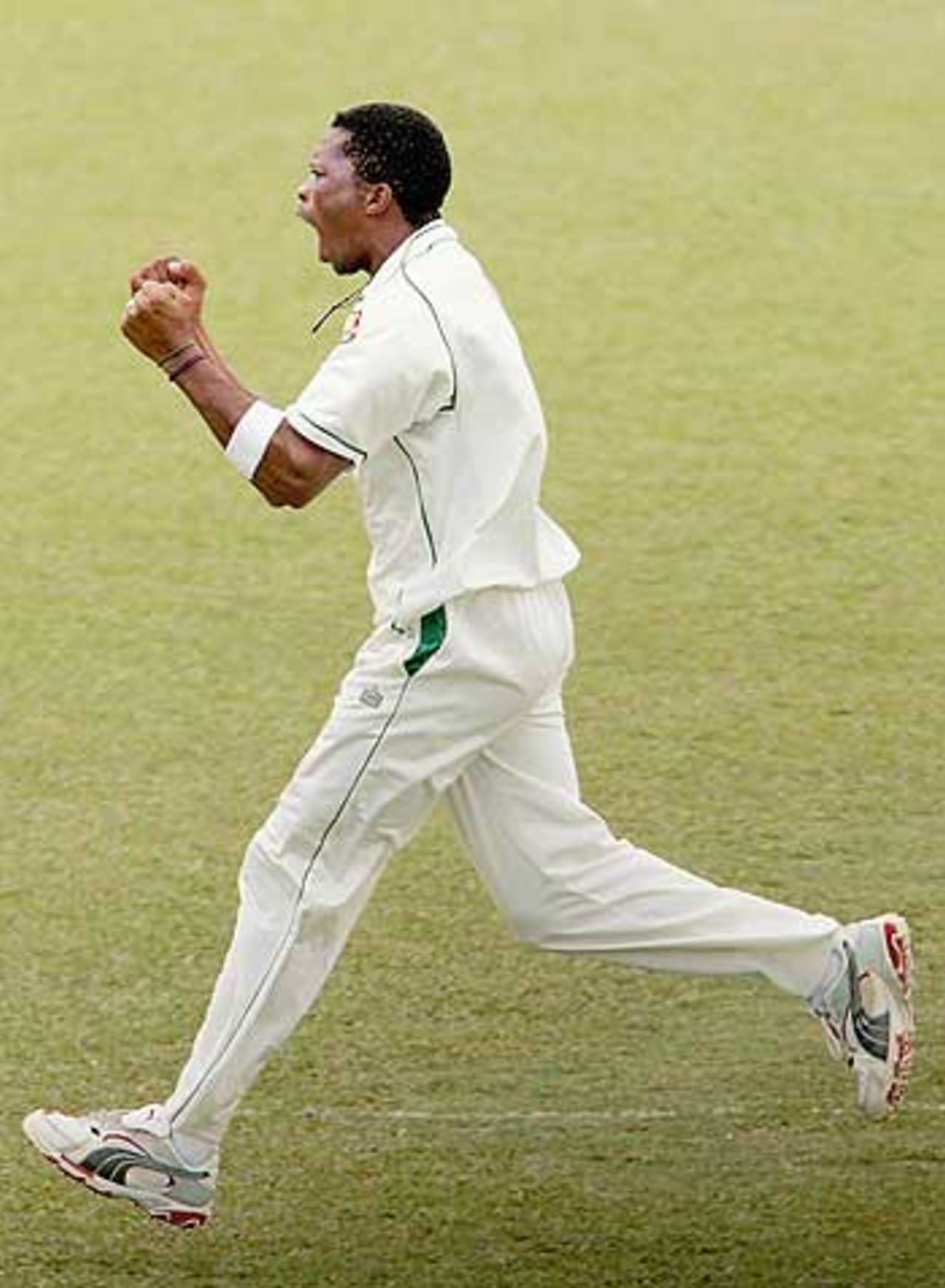Makhaya Ntini celebrates during the second Test at Trinidad, West Indies v South Africa, April 8, 2005