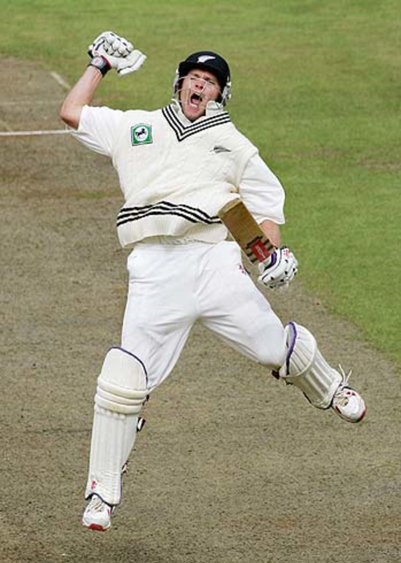 Lou Vincent jumps in the air, New Zealand v Sri Lanka, 2nd Test, Wellington, April 13, 2005