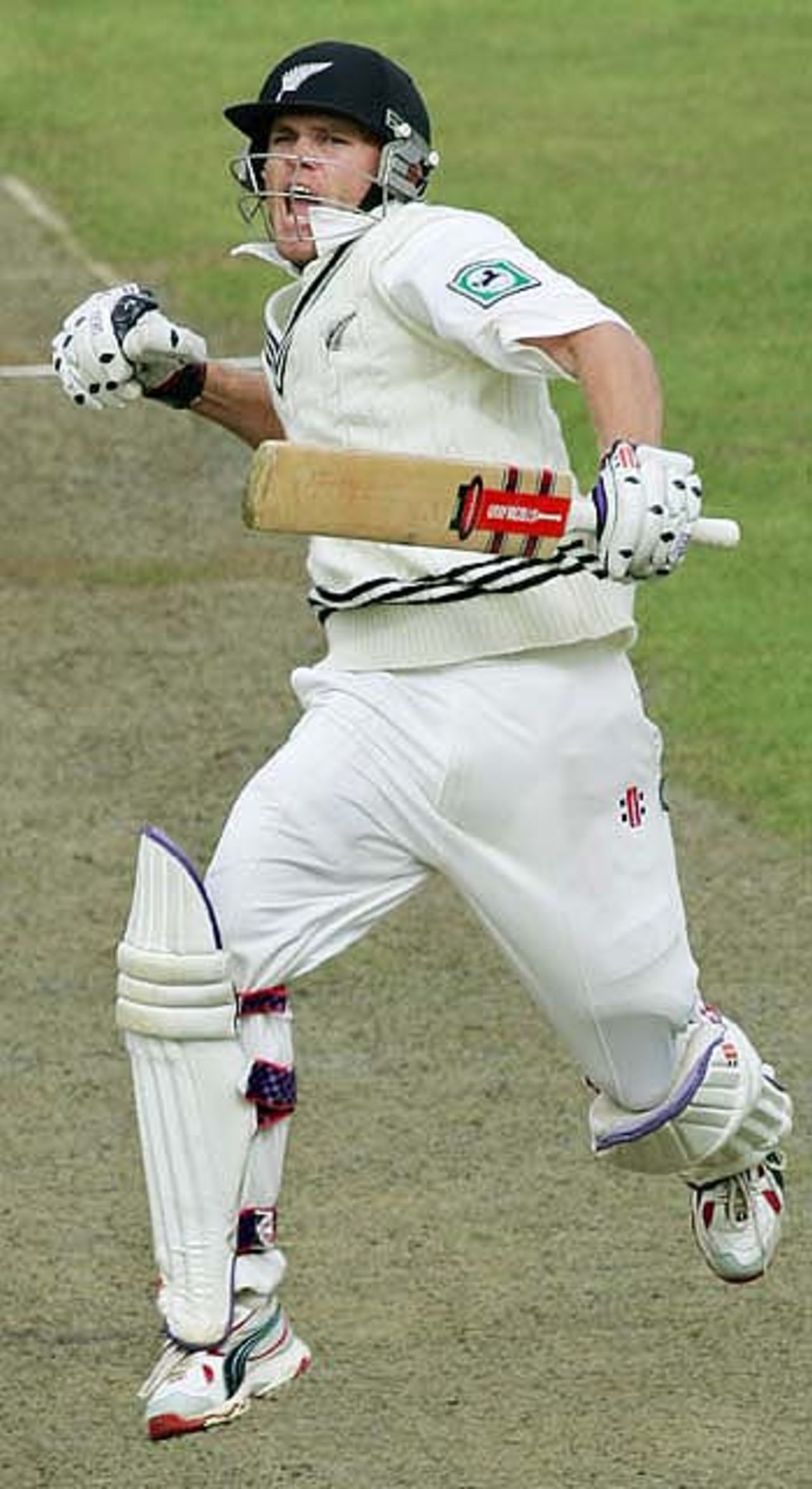 Lou Vincent pumps his fists after a cracking knock, New Zealand v Sri Lanka, 2nd Test, Wellington, April 13, 2005
