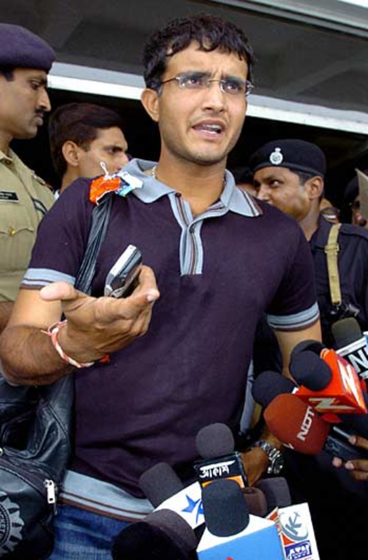 Sourav Ganguly faces the media following his six-match ban, Kolkata, April 13, 2005