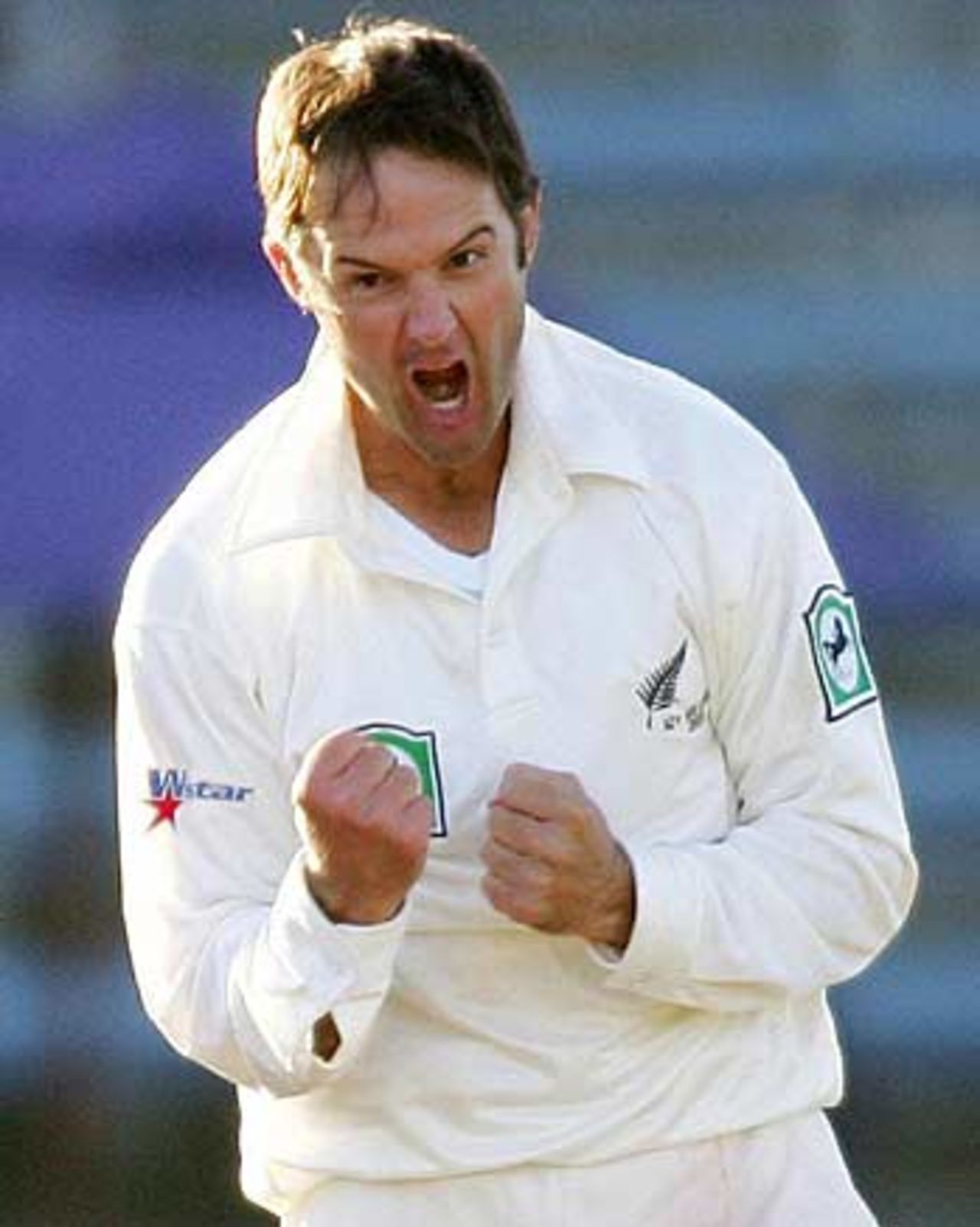 Nathan Astle celebrates dismissing Tillakaratne Dilshan, NZ v Sri Lanka, 2nd Test, Wellington, 4th day, April 14, 2005