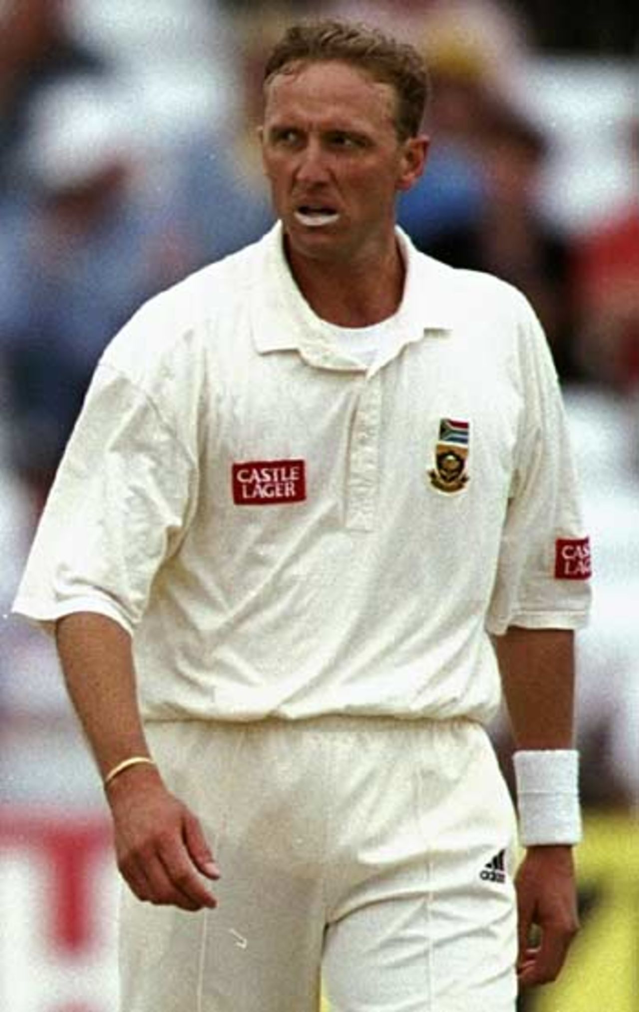 If looks could kill ... Allan Donald gives Michael Atherton the stare, England v South Africa, 4th Test, Trent Bridge, July 26, 1998