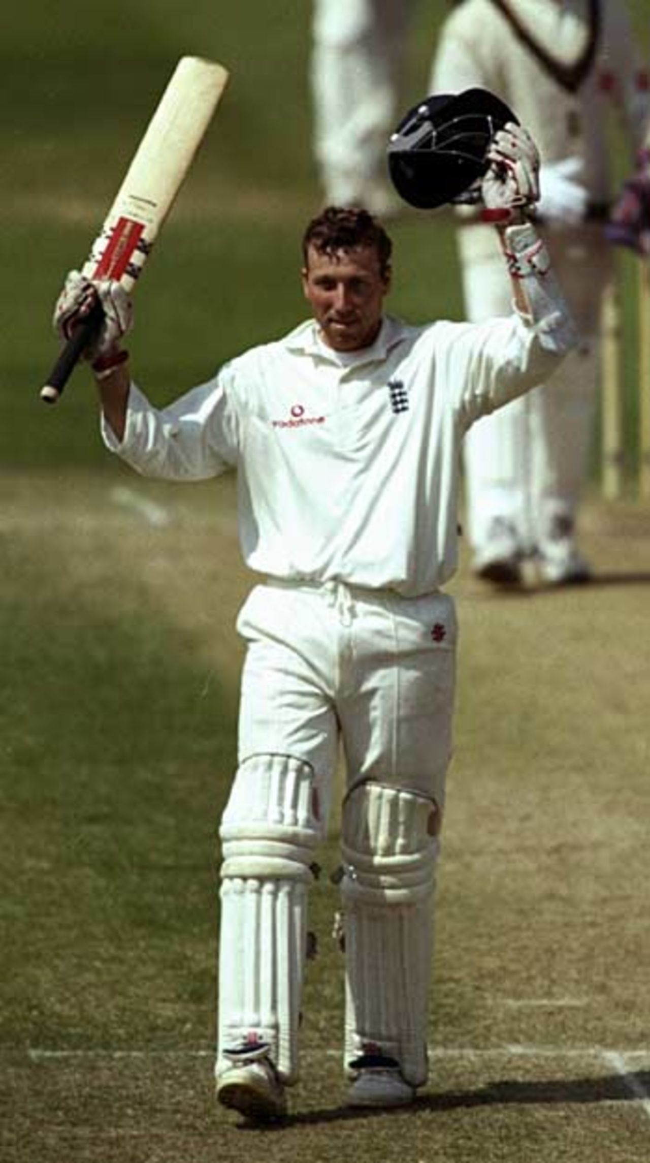 Michael Atherton, unbeaten on 98, celebrates victory, England v South Africa, 4th Test, Trent Bridge, July 27, 1998