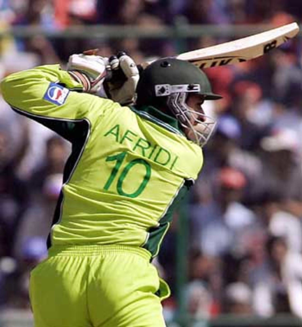 Shahid Afridi drives, India v Pakistan, 6th ODI, Delhi, April 17, 2005