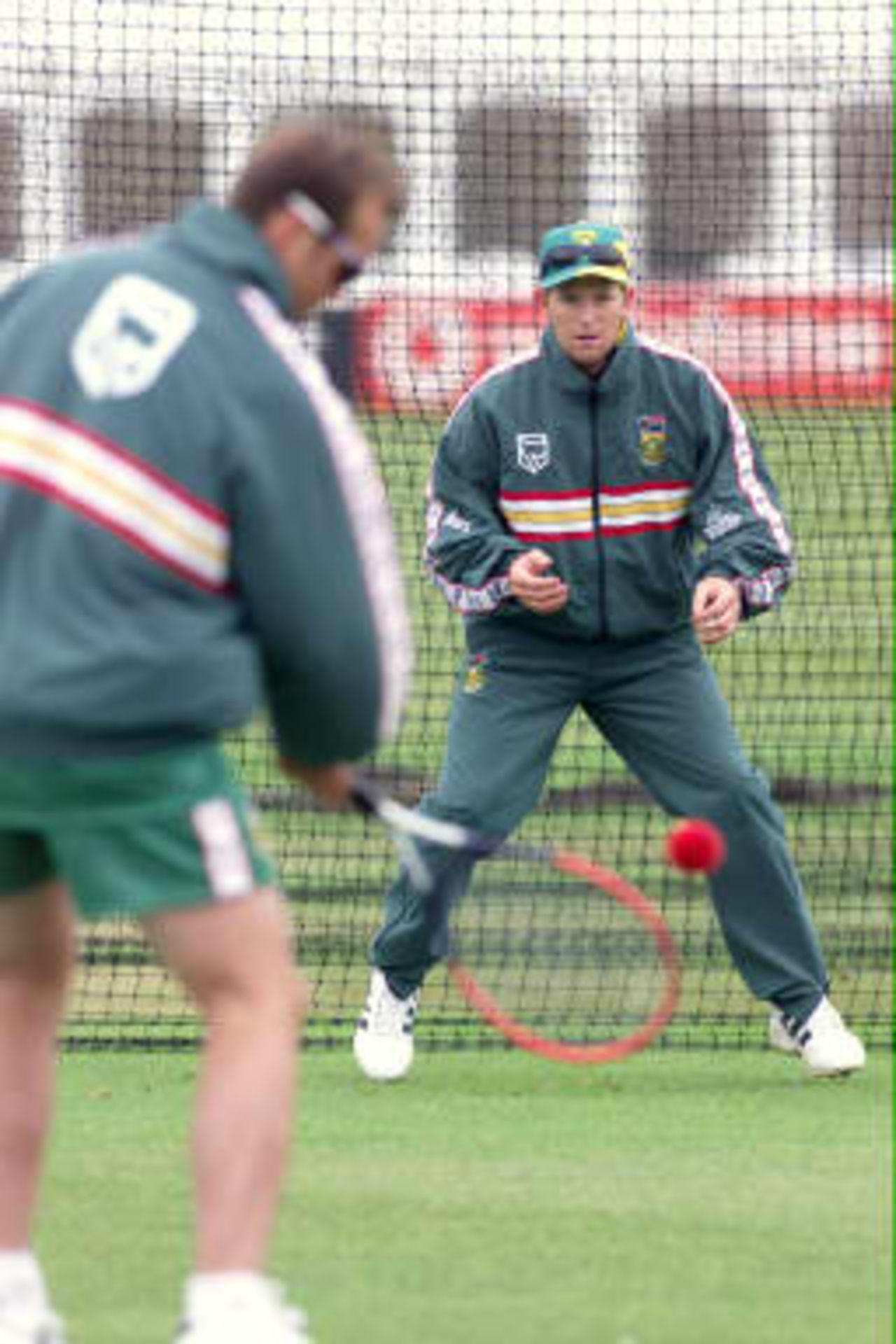 Jonty Rhodes practises with Jacques Kallis at Hove 06 May 1999  in preparation for the start of the World Cup on 14 May