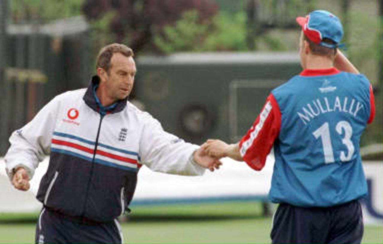 Alan Mullally tips his hat to England coach David Lloyd at St Lawrence Ground,  Canterbury, Kent,  06 May1999