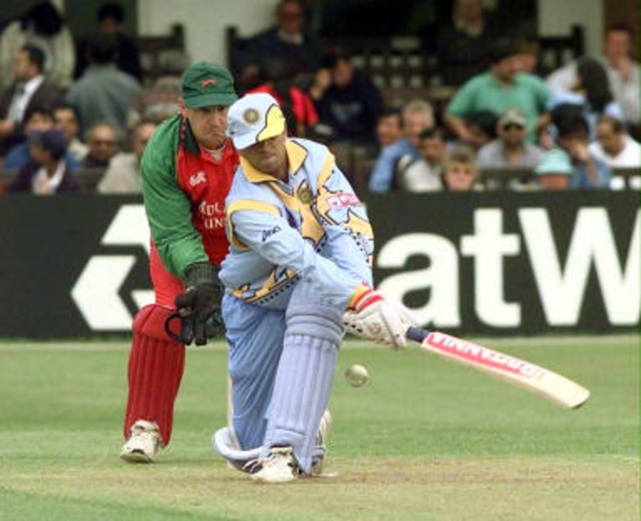 Rahul Dravid is bowled sweeping  India v Leicestershire World Cup warm-up game, May 7 1999