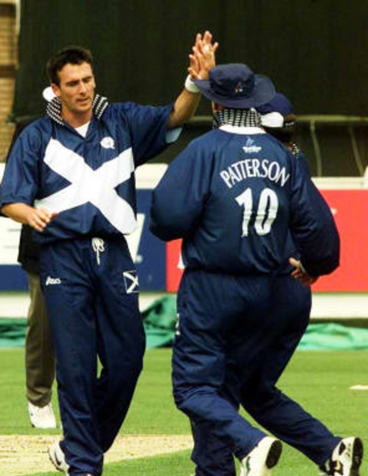 Gavin Hamilton is congratulated after dismissing Paul Collingwood of Durham Scotland - Durham,  Riverside, Chester-le-Street, 08 May 1999.
