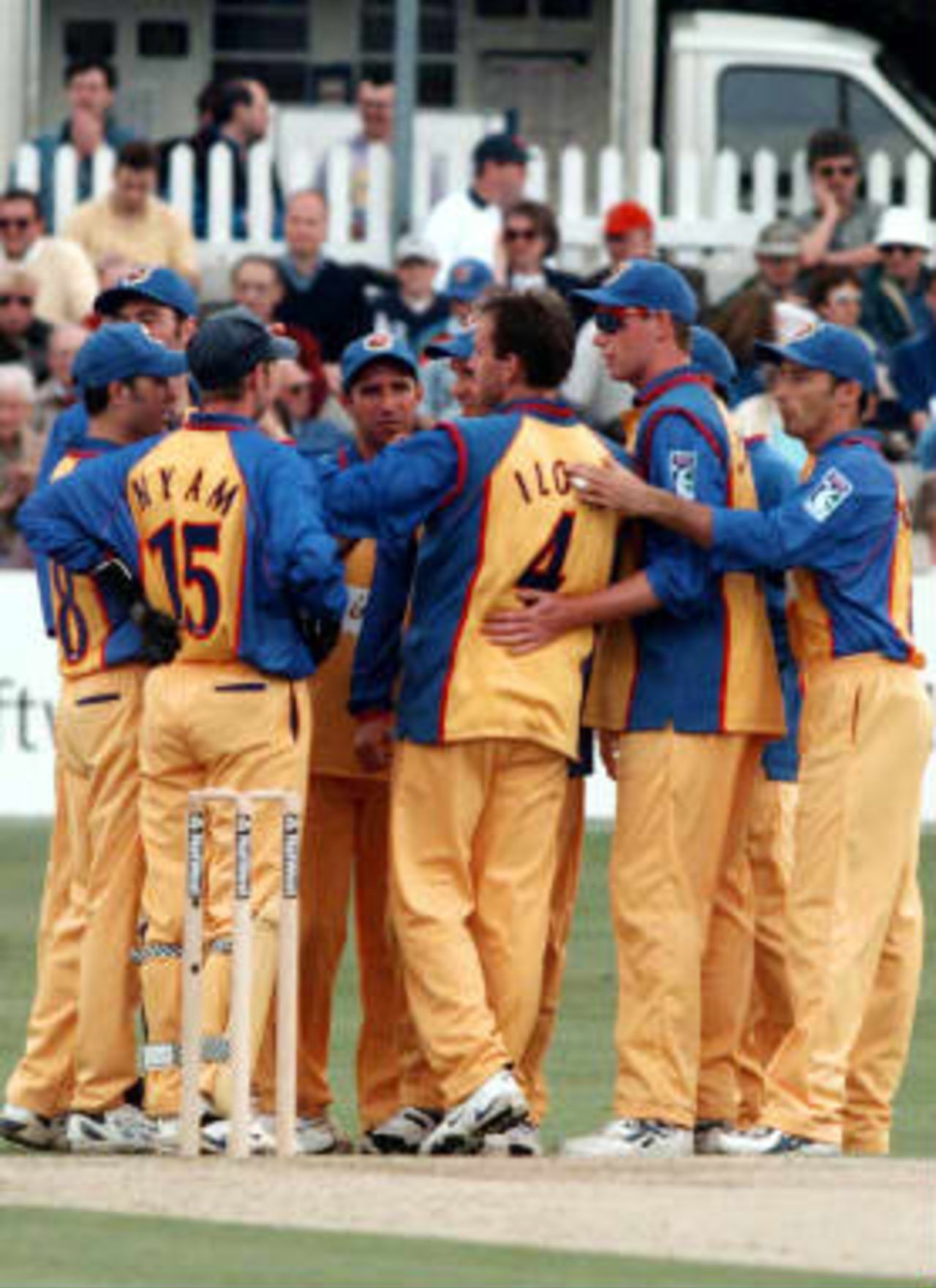 Essex celebrate Nick Knight's wicket - World Cup warm-up match, England v Essex, Chelmsford, Essex, 09 May 1999.
