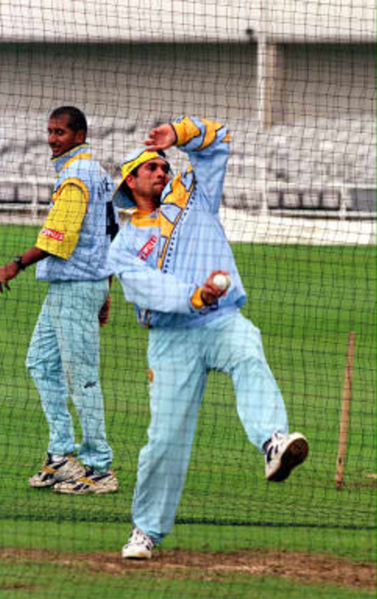 Tendulkar bowls in the nets at Headingley  after the match between Yorkshire and India at Harrogate was  abandoned due to water on the pitch, 9 May 1999