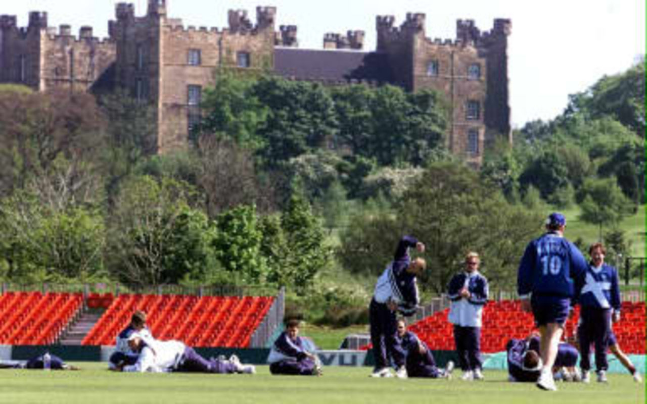 Scotland's cricketers in the shadow of Durham Castle,  18 May 1999 prior to their World Cup encounter with Pakistan.