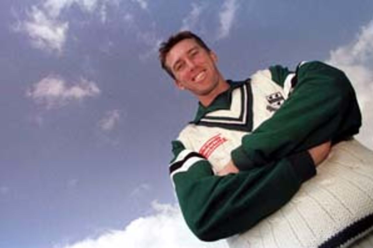 21 April 2000: Glenn McGrath of Worcestershire before the start of the Benson and Hedges Cup match against Somerset at Taunton in Somerset.