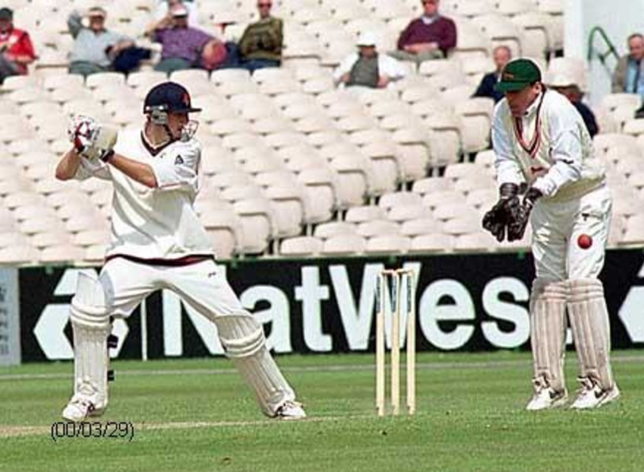 Chris Schofield plays a shot to off side, Old Trafford, May 2000