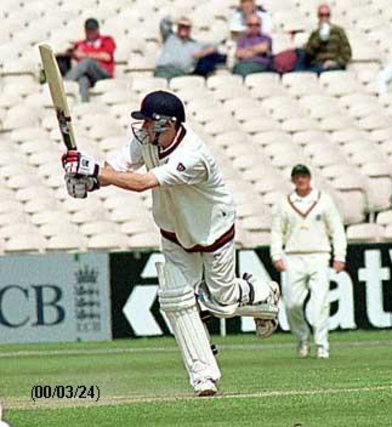 Chris Schofield plays a shot to leg side, Old Trafford, May 2000