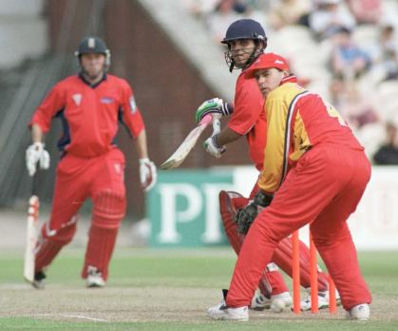 Sourav Ganguly cuts past Neil Burns, Old Trafford 7 May 2000