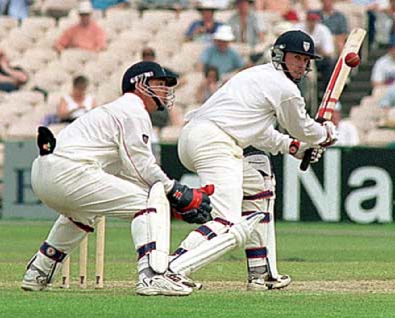 Nick Speak plays to off side, Old Trafford, 9 May 2000