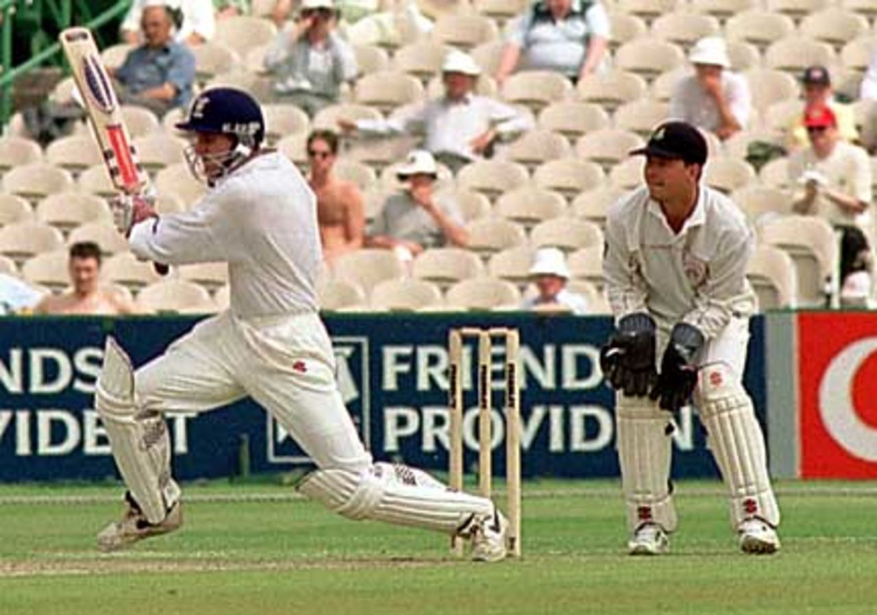 Simon Katich pulls a 4 for his 50, Old Trafford, 9 May 2000