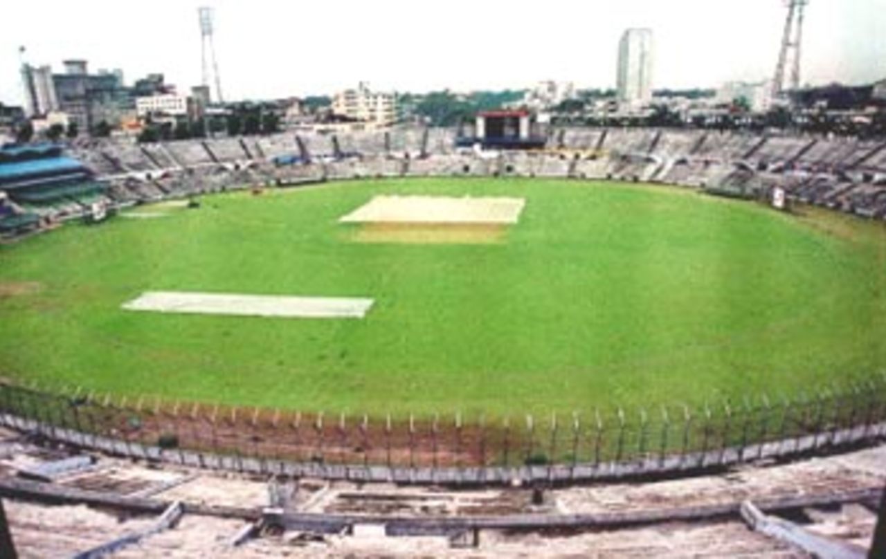 An overview of the Bangbandhu National Stadium, 22 May 2000 in downtown Dhaka, the venue for the four-nation Asia Cup cricket championships. Brisk preparations are afoot amid pre-monsoon season rains for the tournament that starts May 28, bringing together defending champion Sri Lanka, Pakistan, India and host Bangladesh.
