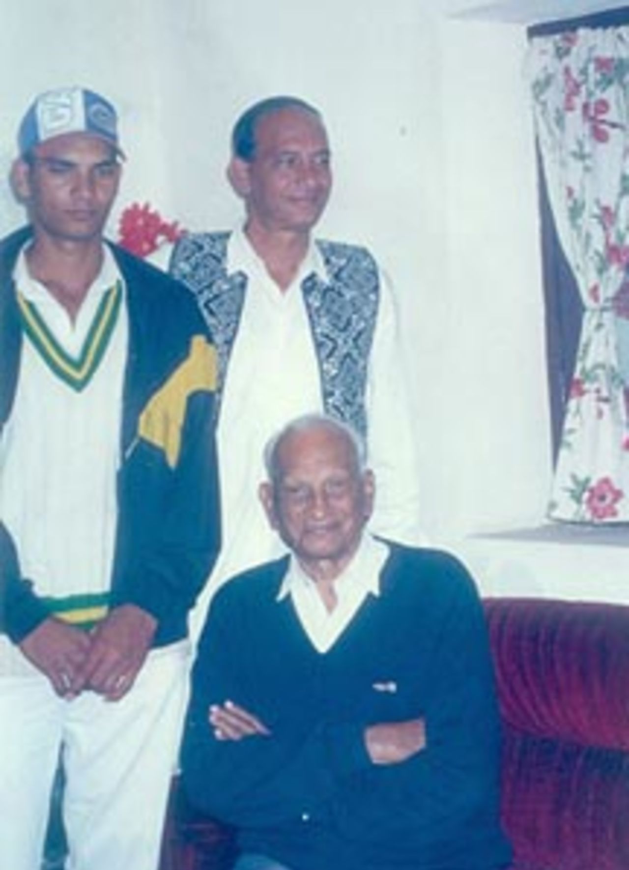 Mushtaq Ali with his son and grandson - three generations of cricketers, Indore.