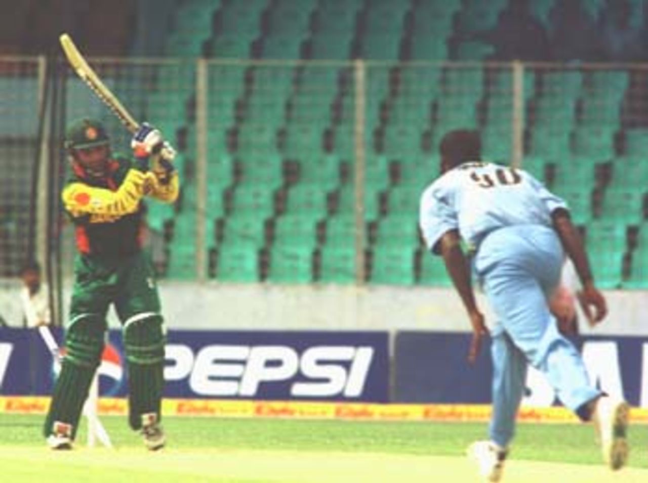 T Kumaran shatters the defences of Javed Omar, Asia Cup 1999/00, 2nd Match, Bangladesh v India, Bangabandhu National Stadium, Dhaka