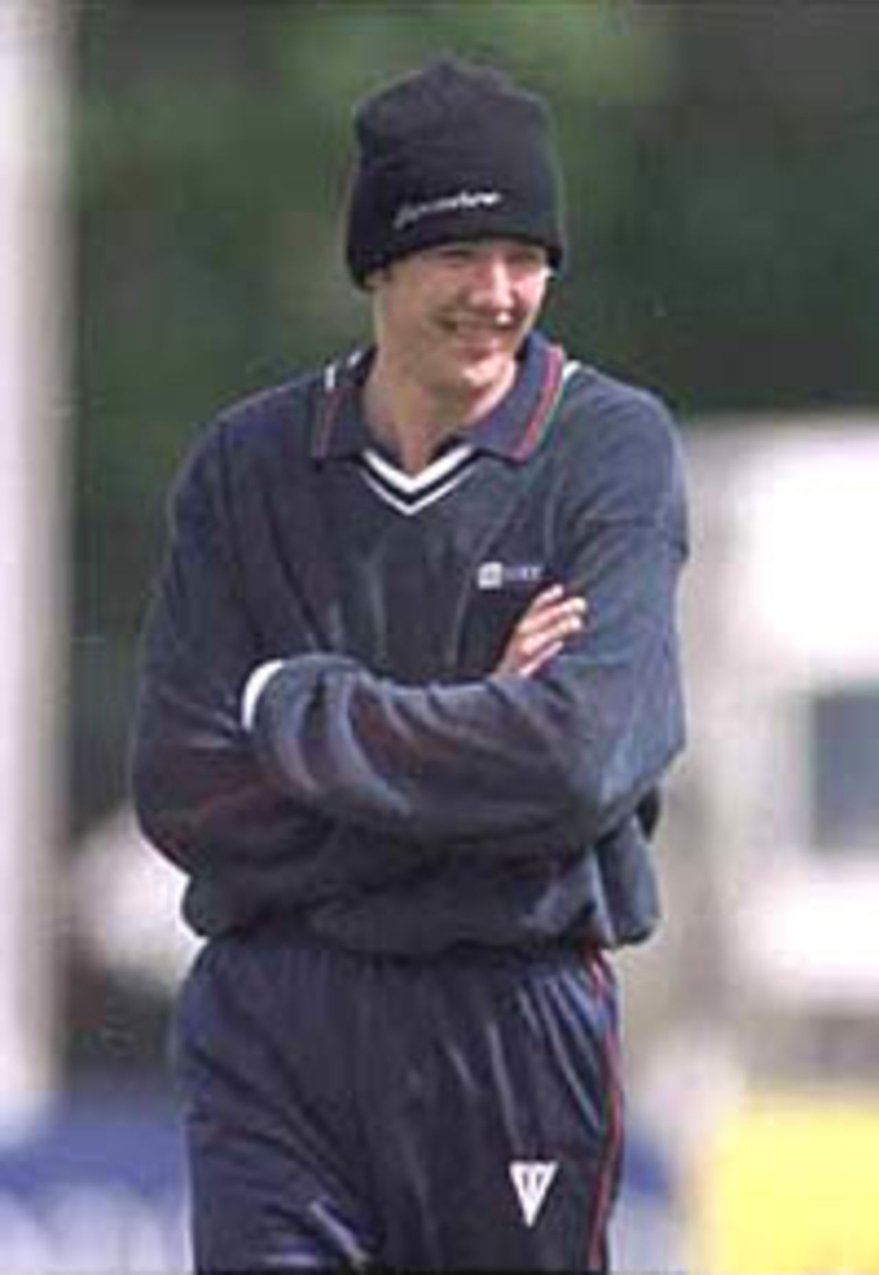 Chris Schofield feels cold while training, Benson & Hedges Cup, 2000, 2nd Semi Final, Gloucestershire v Lancashire,  The Royal & Sun Alliance County Ground, Bristol, 28-29 May 2000.