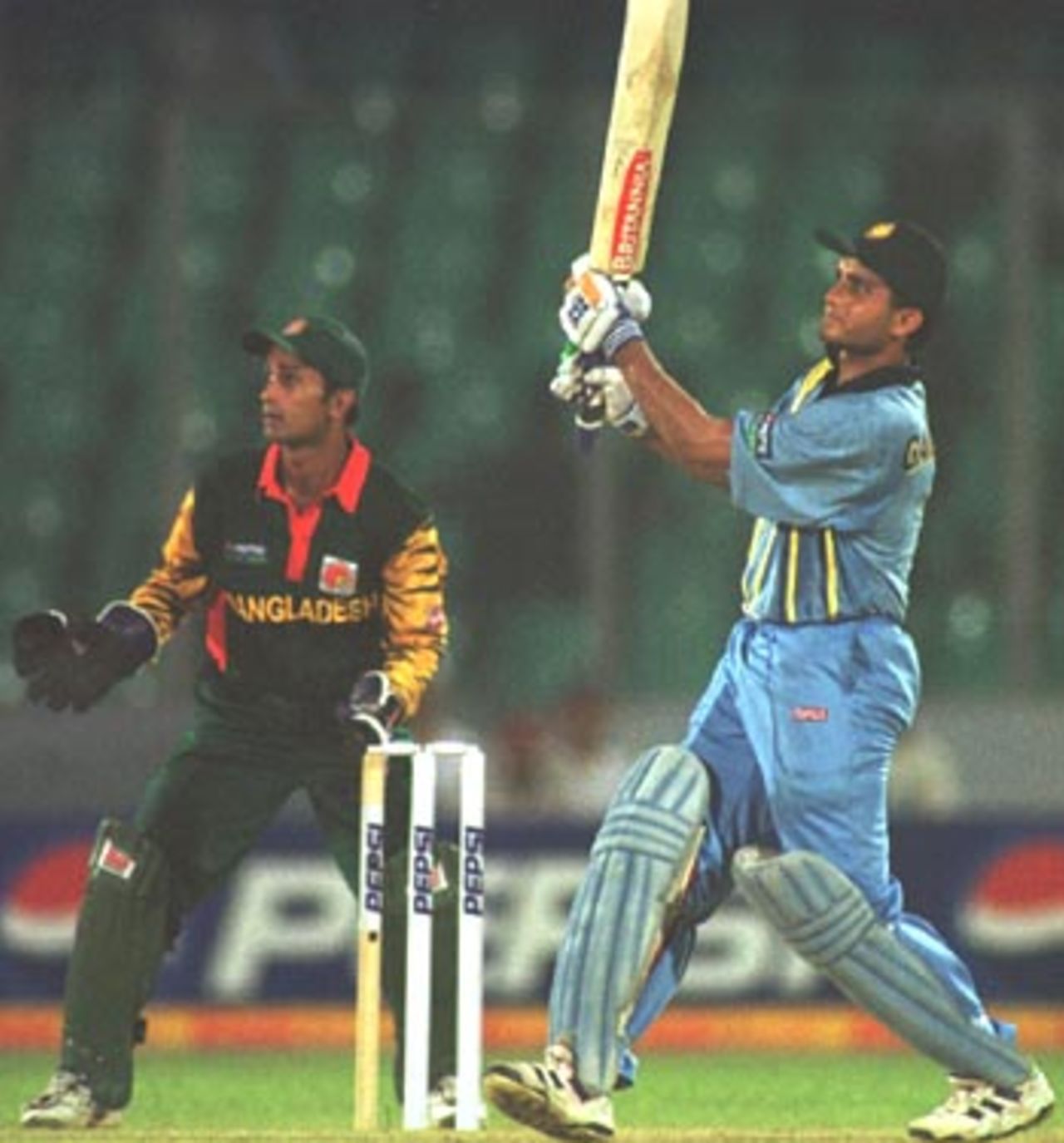 Sourav Ganguly in action, Asia Cup 1999/00, 2nd Match, Bangladesh v India, Bangabandhu National Stadium, Dhaka 31 May 2000.