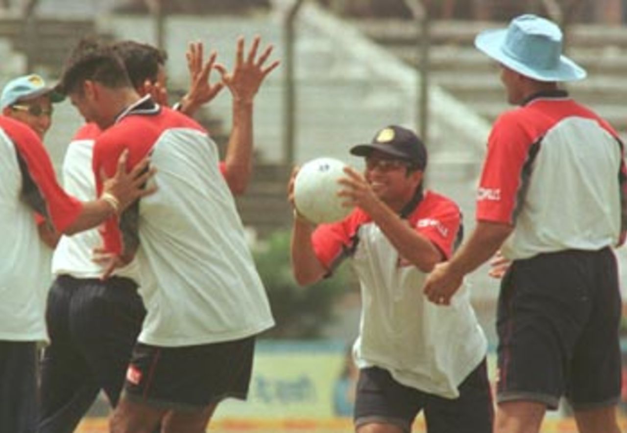 Indian cricketers playing hand ball, Asia Cup 1999/00, Dhaka