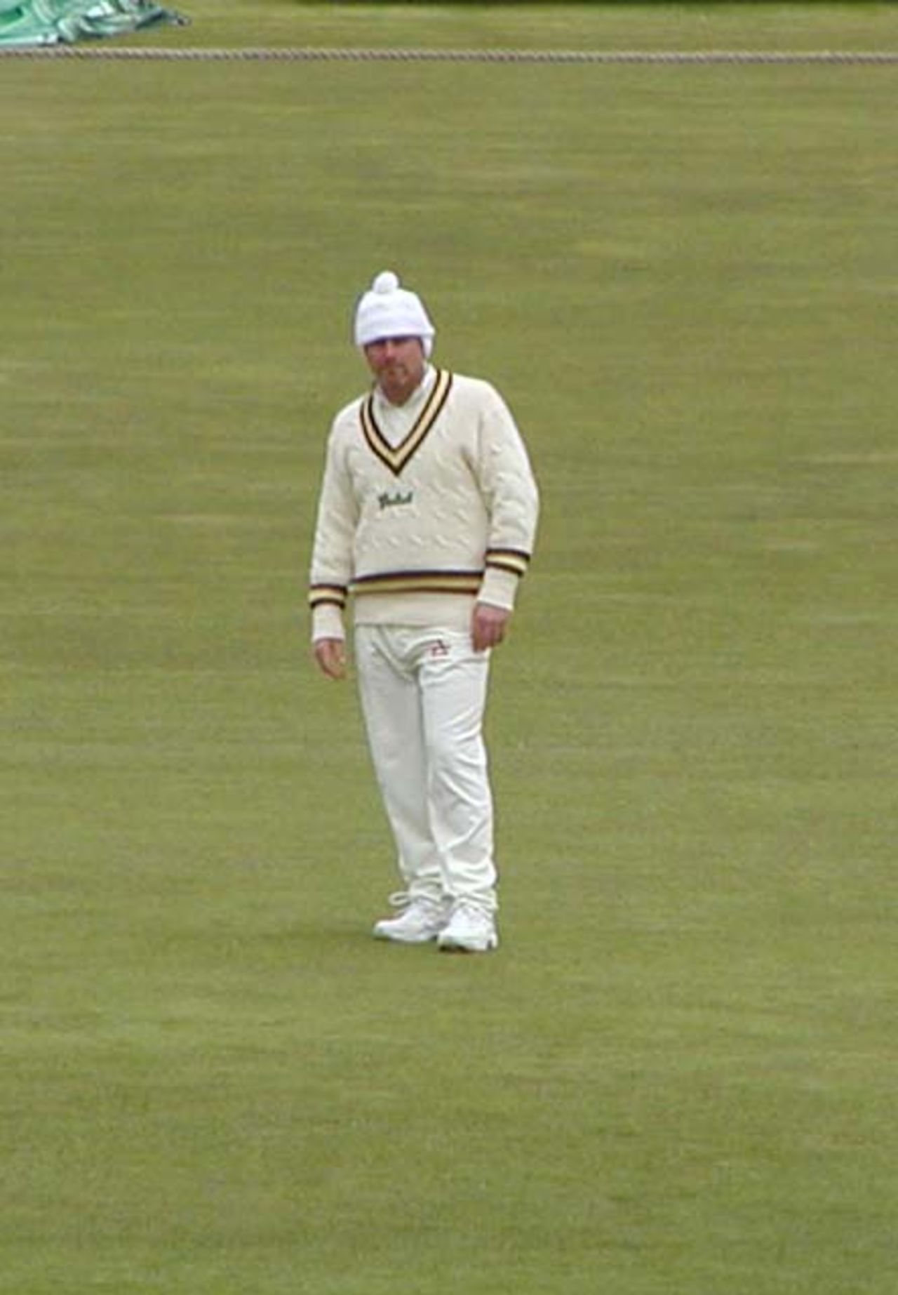 Robin Smith sports a bobble hat to protect from Artic conditions at Edgbaston.