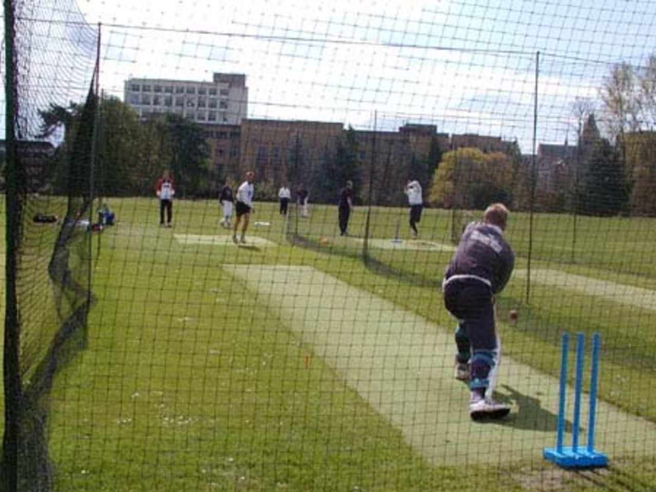 Hampshire players take an opportunty to practice between showers at The Parks