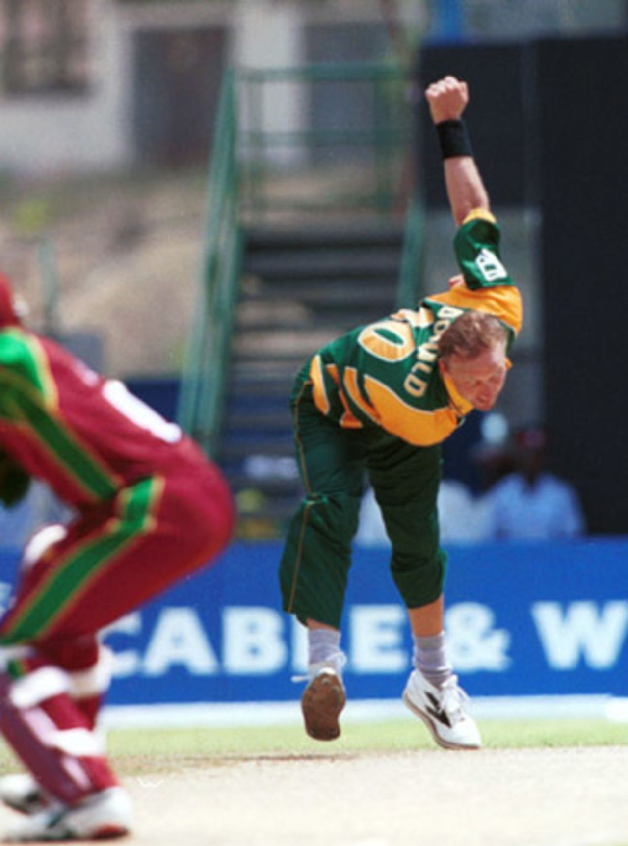 Allan Donald in his follow through, West Indies v South Africa, 4th ODI at Queen's Park (New) St George's, Grenada , 6th May 2001