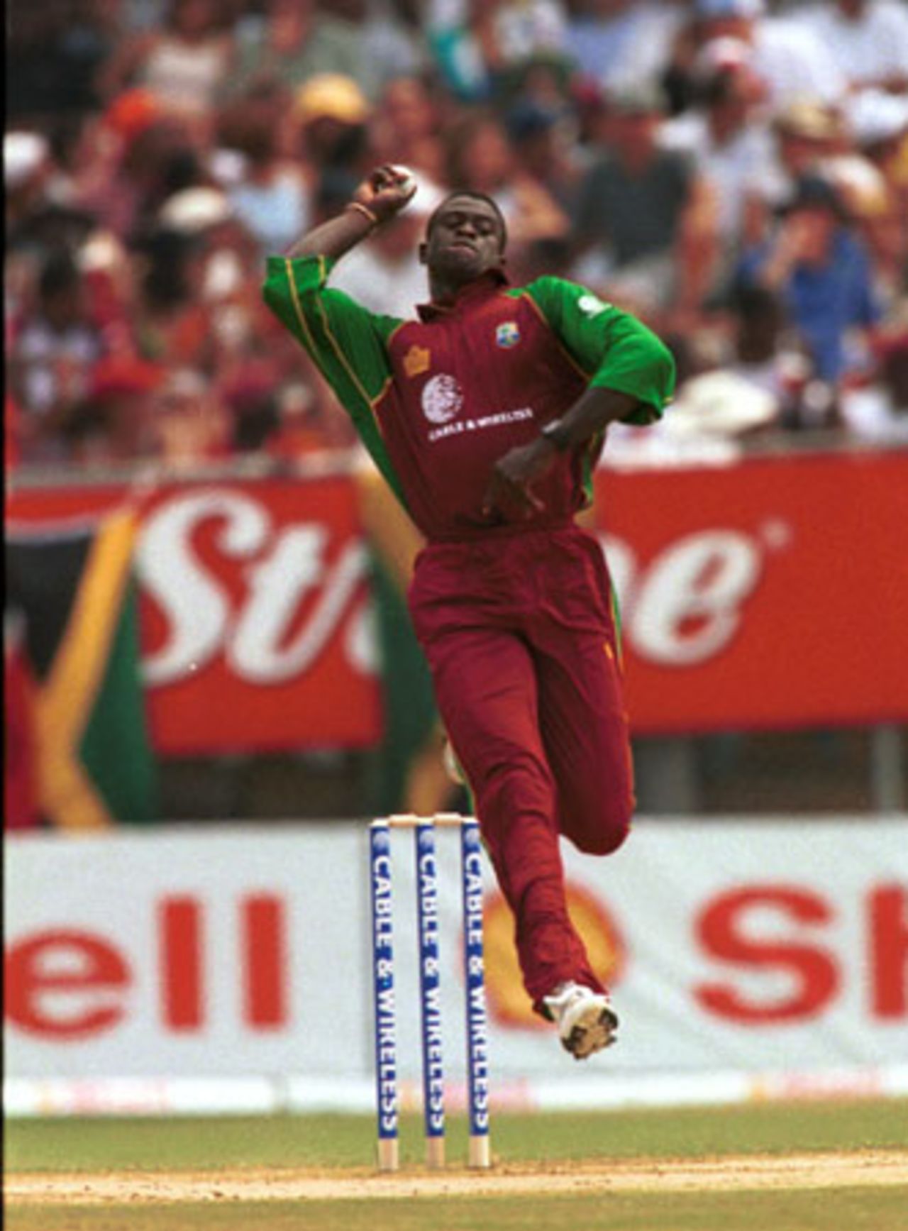 Cuffy in his final stride, West Indies v South Africa, 4th ODI at Queen's Park (New) St George's, Grenada , 6th May 2001