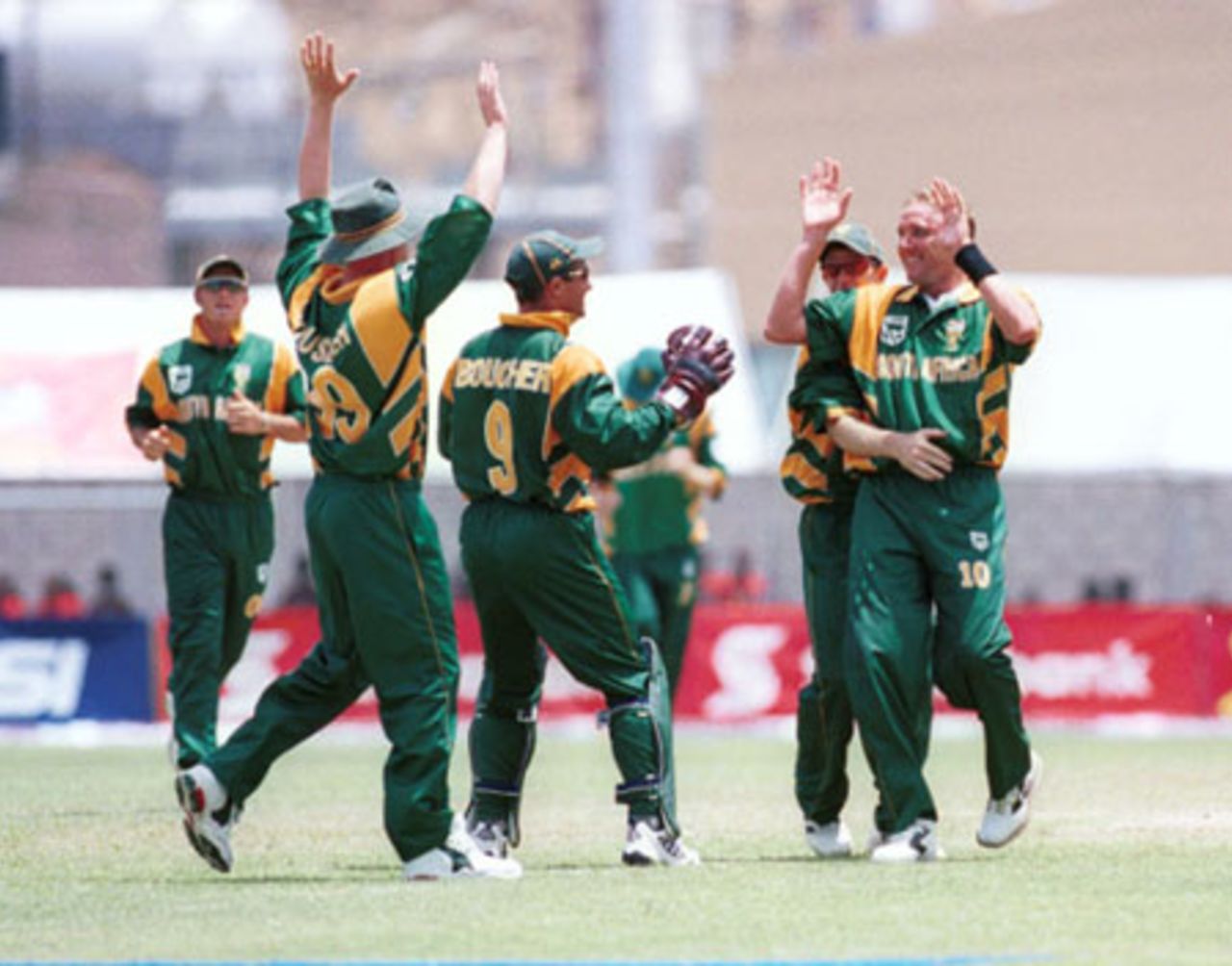 Allan Donald and team-mates celebrating, 4th ODI at Queen's Park (New) St George's, Grenada , 6th May 2001