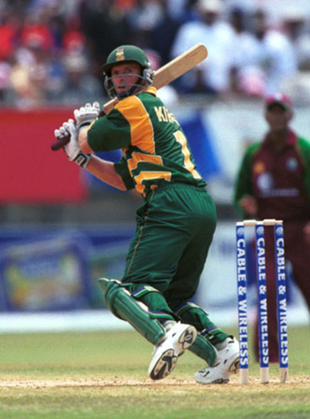 Gary Kirsten gets one away to third man, 4th ODI at Queen's Park (New) St George's, Grenada , 6th May 2001