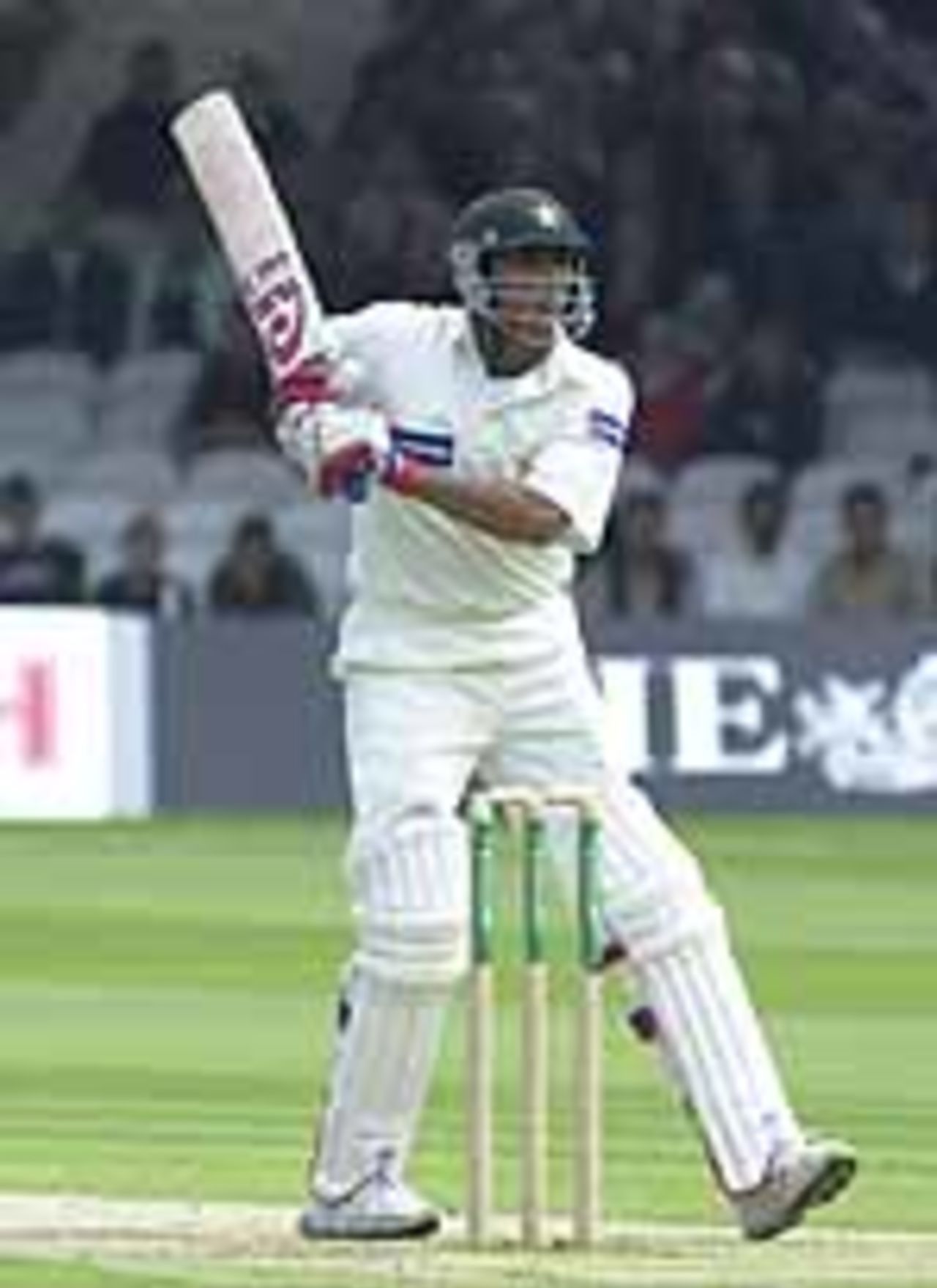Younis Khan hooks a boundary to reach his half-century, 4th day, 1st Test, England v Pakistan at Lords, May 20 2001