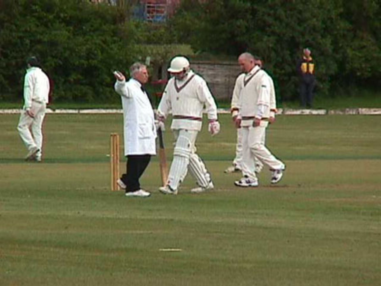 Rishton professional Clinton Perren is no-balled by the umpire at Lowerhouse
