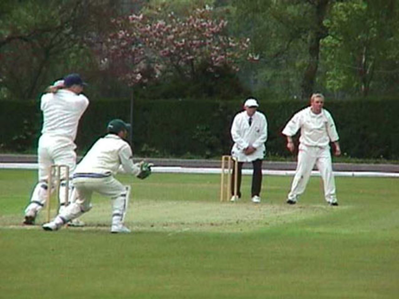 Mark Clayton breaks the shackles and hits Neil Wells for a rare boundary
