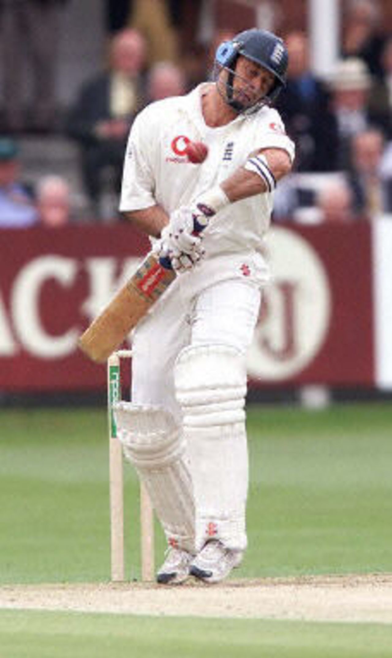 Nasser Hussain attempts to avoid a bouncer, day 3, 1st Test at Lord's, 17-21 May 2001.