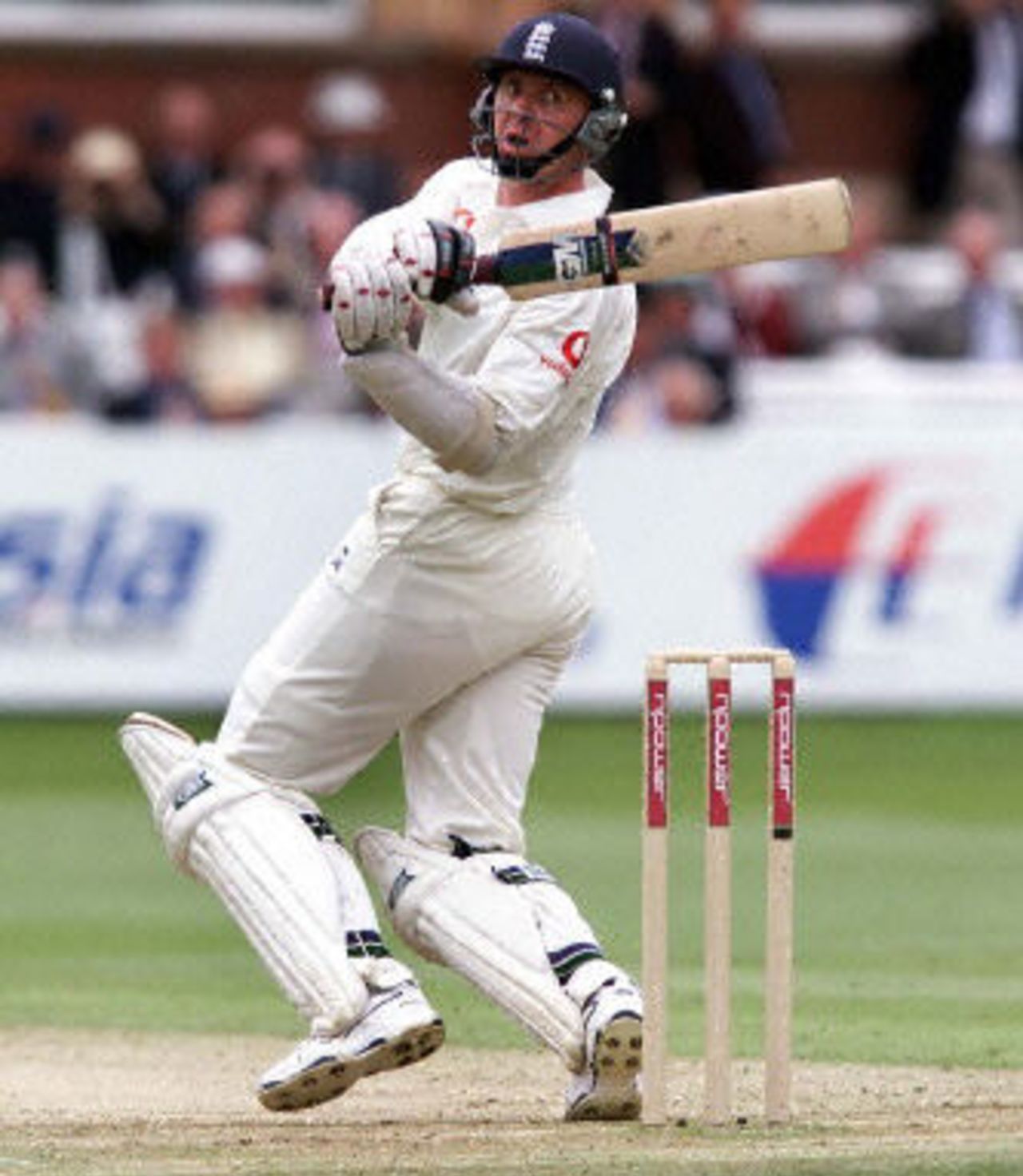 Cork plays a hook, day 3, 1st Test at Lord's, 17-21 May 2001.