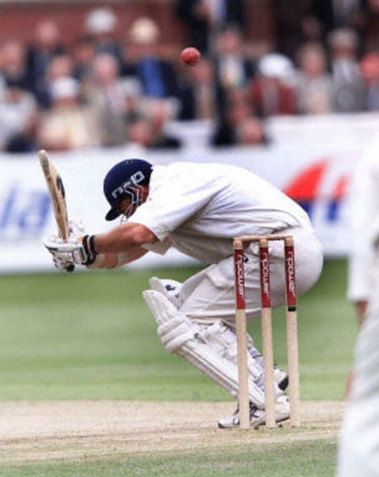 Cork ducks under the ball, day 3, 1st Test at Lord's, 17-21 May 2001.