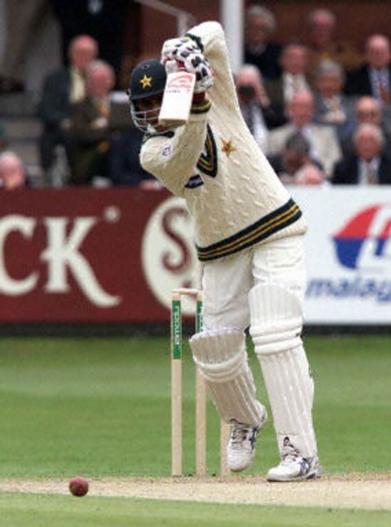Abdur Razzaq plays a straight drive, day 3, 1st Test at Lord's, 17-21 May 2001.