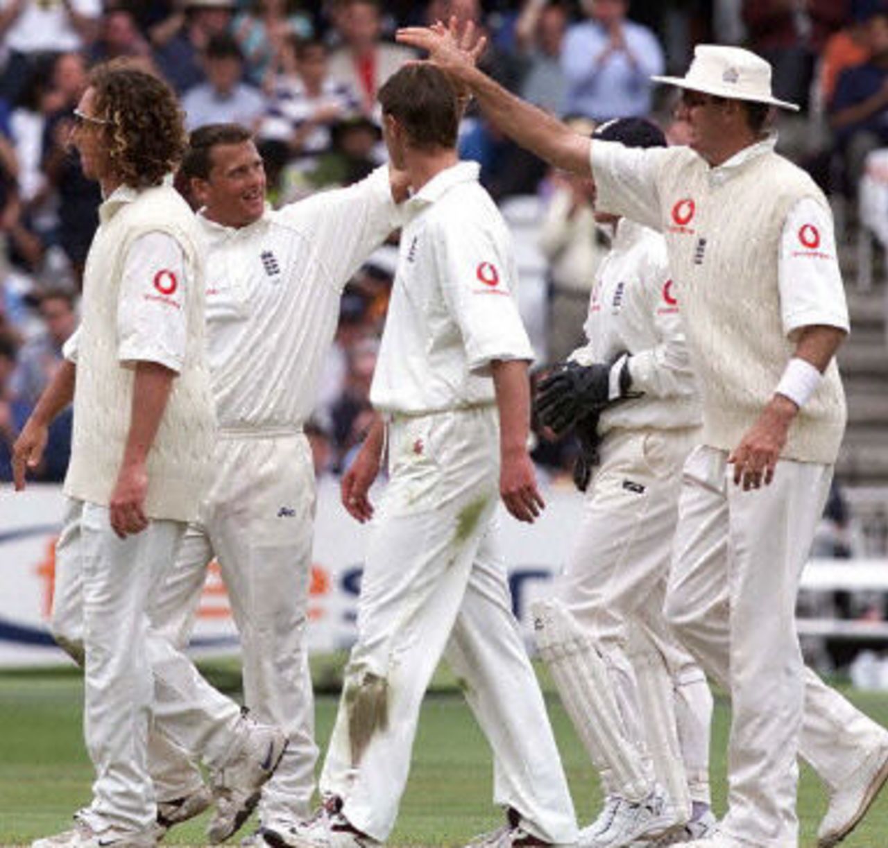 Darren Gough celebrates his 200th wicket, day 4, 1st Test at Lord's, 17-21 May 2001.