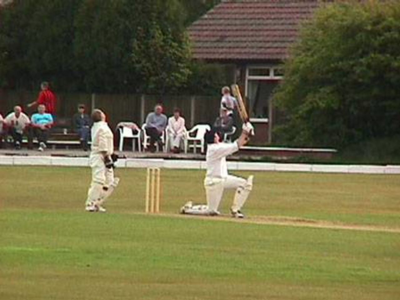 Up, up and away. Cheesbrough finds the gap again - this time over the wicketkeepers head for four